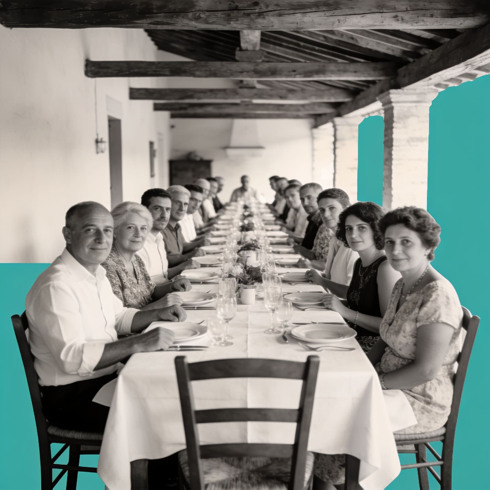 Tavolata imbandita in una sala rustica veronese
